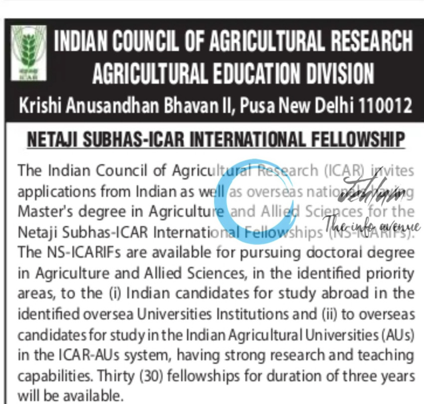 NETAJI SUBHAS ICAR INTERNATIONAL FELLOWSHIP 2025