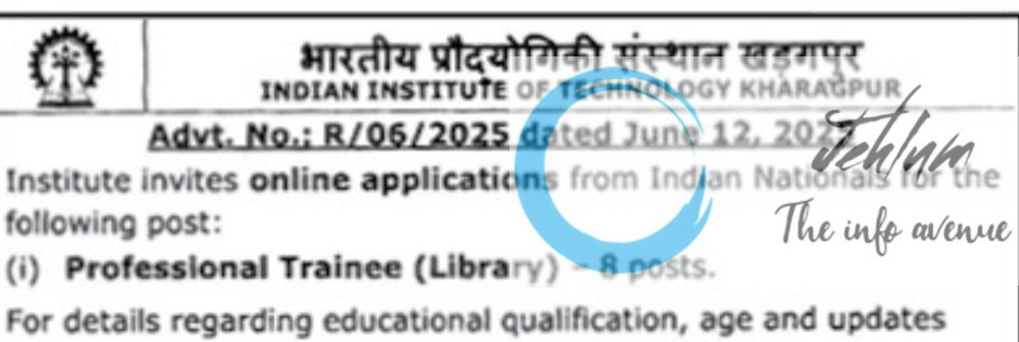INDIAN INSTITUTE OF TECHNOLOGY KHARAGPUR RECRUITMENT PROFESSIONAL TRAINEE ADVT NOTIFICATION NO R/06/2025