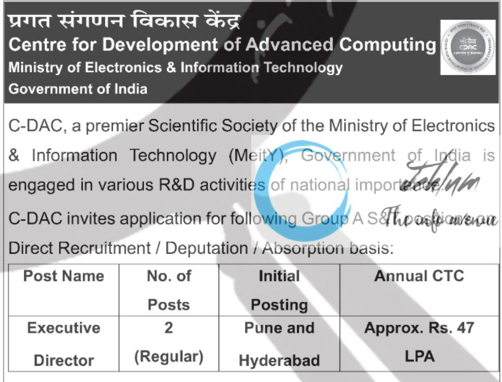 CENTRE FOR DEVELOPMENT OF ADVANCED COMPUTING CDAC RECRUITMENT ADVT NOTIFICATION NO CORP/GR-A/06/2025