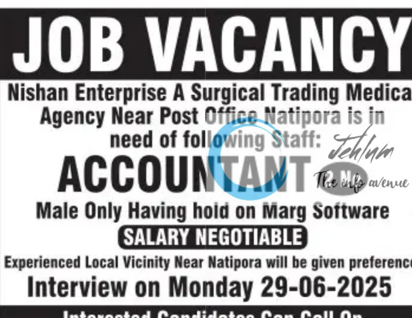 NISHAN ENTERPRISE SRINAGAR ACCOUNTANT JOBS OPENING 2025
