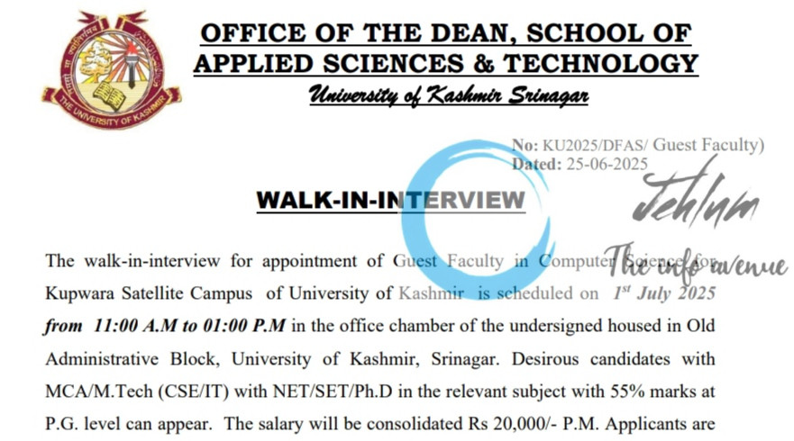 KASHMIR UNIVERSITY KU KUPWARA CAMPUS COMPUTER SCIENCE FACULTY RECRUITMENT ADVT NOTIFICATION NO KU2025/DFAS/ Guest Faculty KU KUPWARA CAMPUS COMPUTER SCIENCE FACULTY RECRUITMENT ADVT NOTIFICATION NO KU2025/DFAS/ Guest Faculty