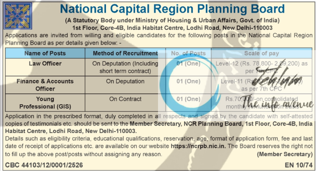National Capital Region Planning Board NCRPB Jobs Advertisement Notice 2025