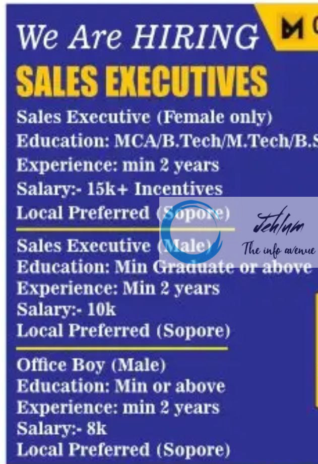 QADRI GROUPS SOPORE SALES EXECUTIVE JOBS OPENING 2025