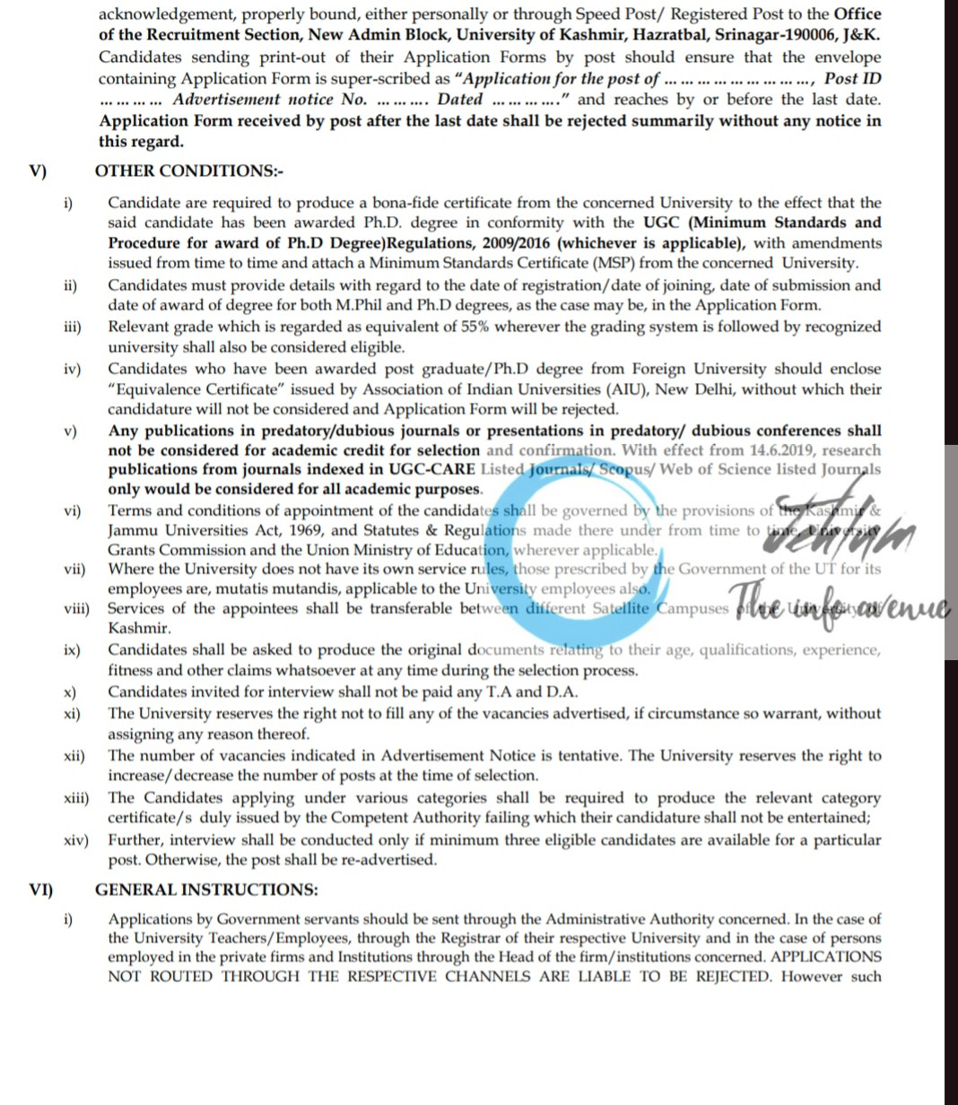 UNIVERSITY OF KASHMIR KU RECRUITMENT ADVT NOTIFICATION NO 05 of 2025