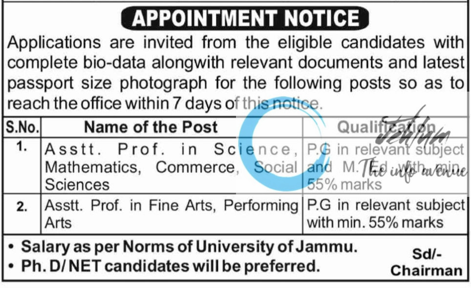KALRA COLLEGE OF EDUCATION JAMMU AP RECRUITMENT ADVT NOTIFICATION 2025