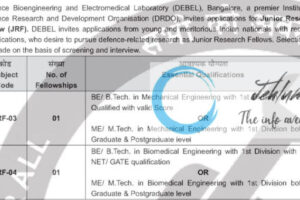 DRDO DEFENCE BIOENGINEERING AND ELECTROMEDICAL LABORATORY JRF RECRUITMENT ADVT NOTIFICATION NO DEBEL/HRD/3/JRF-2/2025
