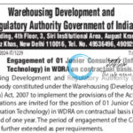 WAREHOUSING DEVELOPMENT AND REGULATORY AUTHORITY WDRA JUNIOR COUNSULTANT RECRUITMENT ADVT NOTIFICATION NO IT-CR/1/2024-IT/1229