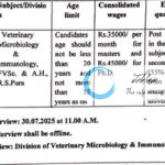 SKUAST JAMMU DIVISION OF VETERINARY MICROBIOLOGY AND IMMUNOLOGY FVSC AP RECRUITMENT ADVT NOTIFICATION NO VC-301