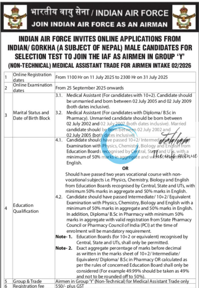 INDIAN AIR FORCE IAF AIRMAN RECRUITMENT ADVT NOTIFICATION NO 02/2026