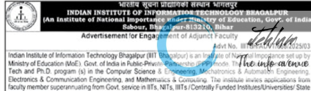INDIAN INSTITUTE OF INFORMATION TECHNOLOGY BHAGALPUR FACULTY RECRUITMENT ADVT NOTIFICATION NO TBH/ADVT/668/2025/03