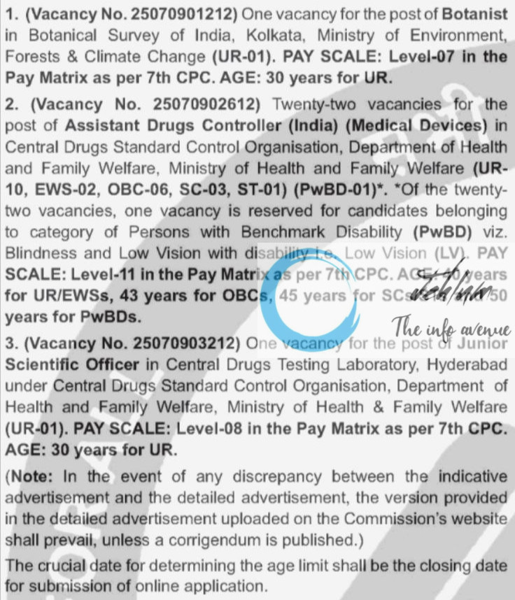 UNION PUBLIC SERVICE COMMISSION UPSC RECRUITMENT ADVT NOTIFICATION NO 09/2025