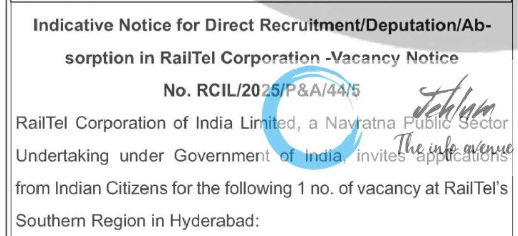 RAILTEL CORPORATION OF INDIA LIMITED EXECUTIVE DIRECTOR RECRUITMENT ADVT NOTIFICATION NO RCIL/2025/P&A/44/5