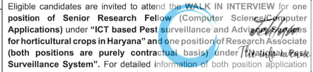 NATIONAL RESEARCH INSTITUTE FOR INTEGRATED PEST MANAGEMENT NRIIPM SRF RECRUITMENT ADVT NOTIFICATION 2025