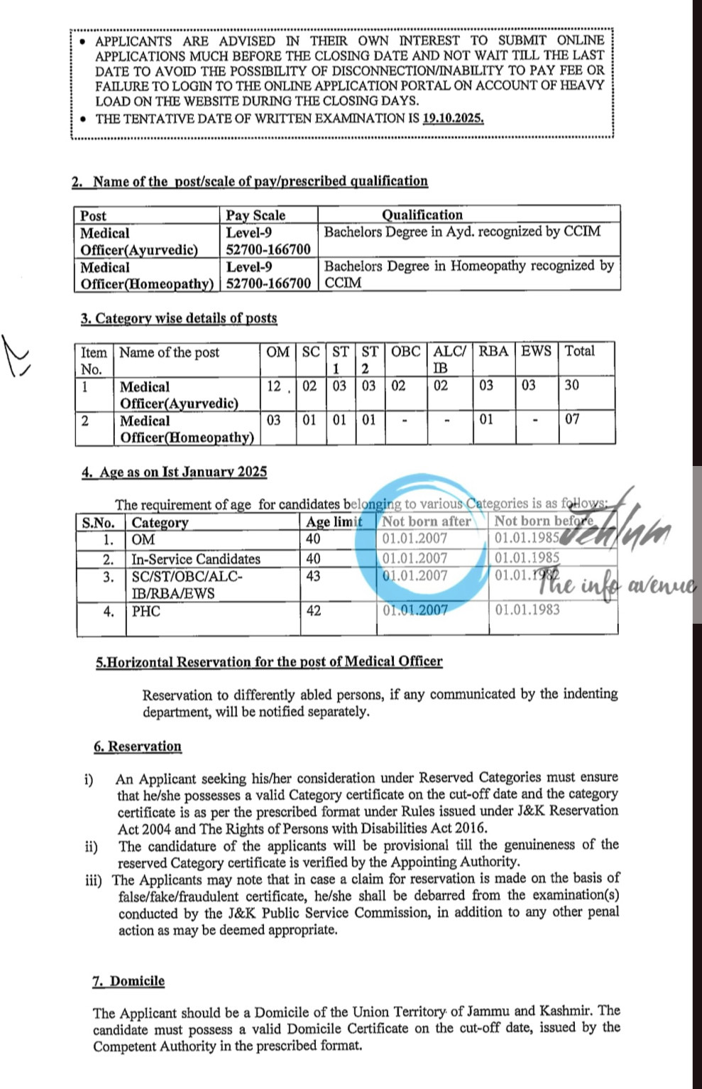 JKPSC DEPARTMENT OF AYUSH MEDICAL OFFICER RECRUITMENT ADVT NOTIFICATION NO 06-PSC-DR-P-of 2025