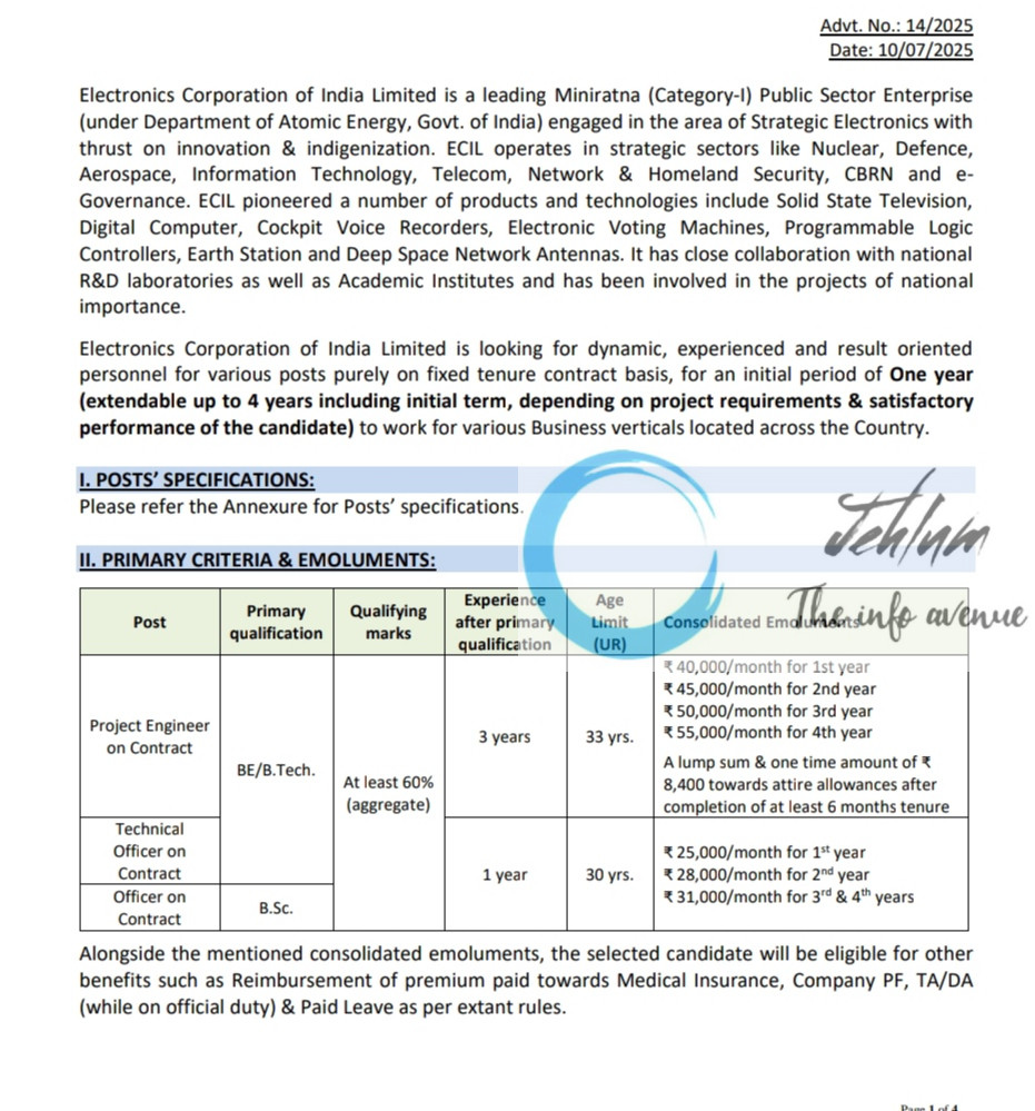 ECIL DEPARTMENT OF ATOMIC ENERGY RECRUITMENT ADVT NOTIFICATION NO 14/2025