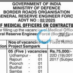 BORDER ROADS ORGANISATION MEDICAL OFFICERS RECRUITMENT ADVT NOTIFICATION NO 02/2025