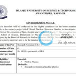 IUST AWANTIPORA DEPARTMENT OF PHYSICS RESEARCH ASSOCIATE RECRUITMENT ADVT NOTIFICATION NO IUST/DOP/BRNS_RA/25/01