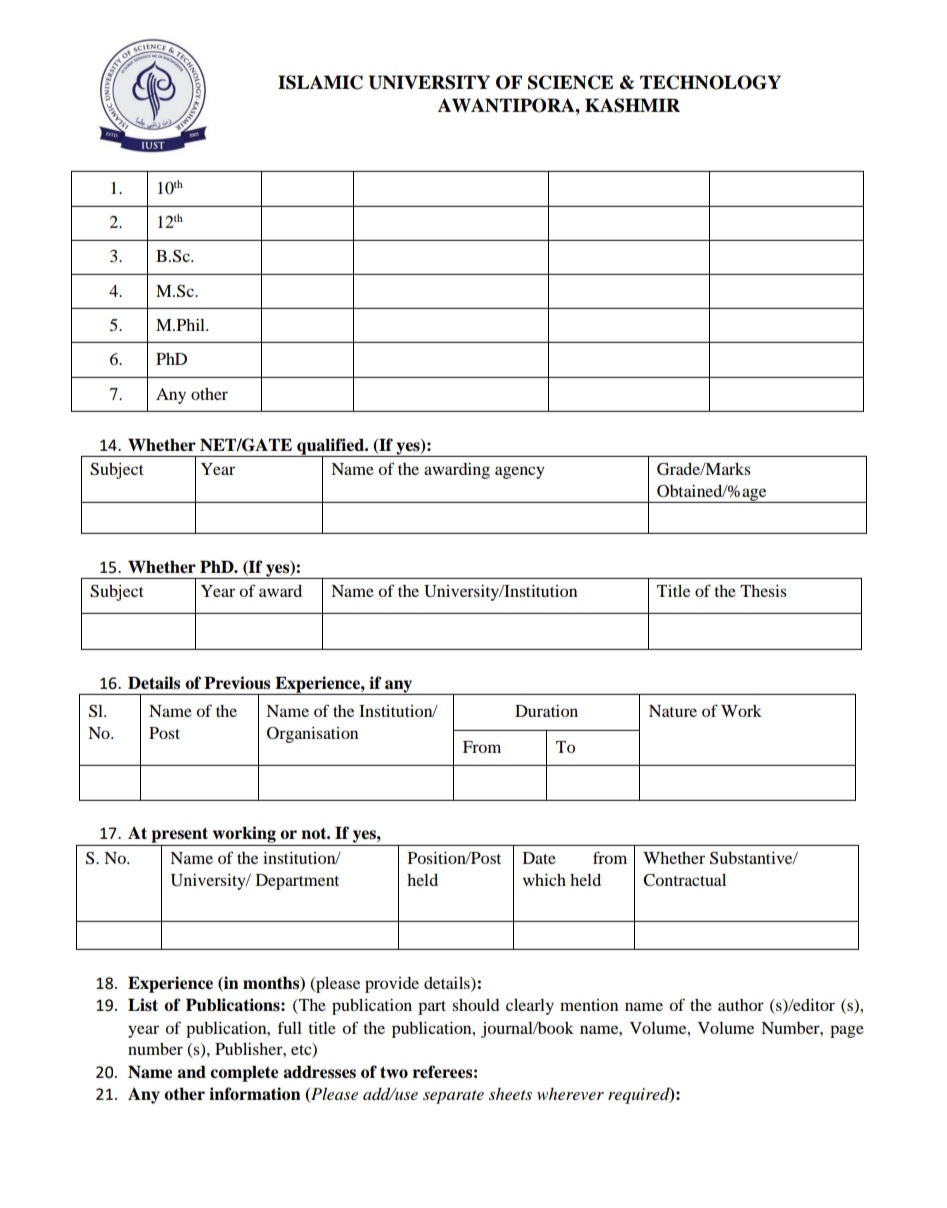 IUST AWANTIPORA DEPARTMENT OF PHYSICS RESEARCH ASSOCIATE RECRUITMENT ADVT NOTIFICATION NO IUST/DOP/BRNS_RA/25/01
