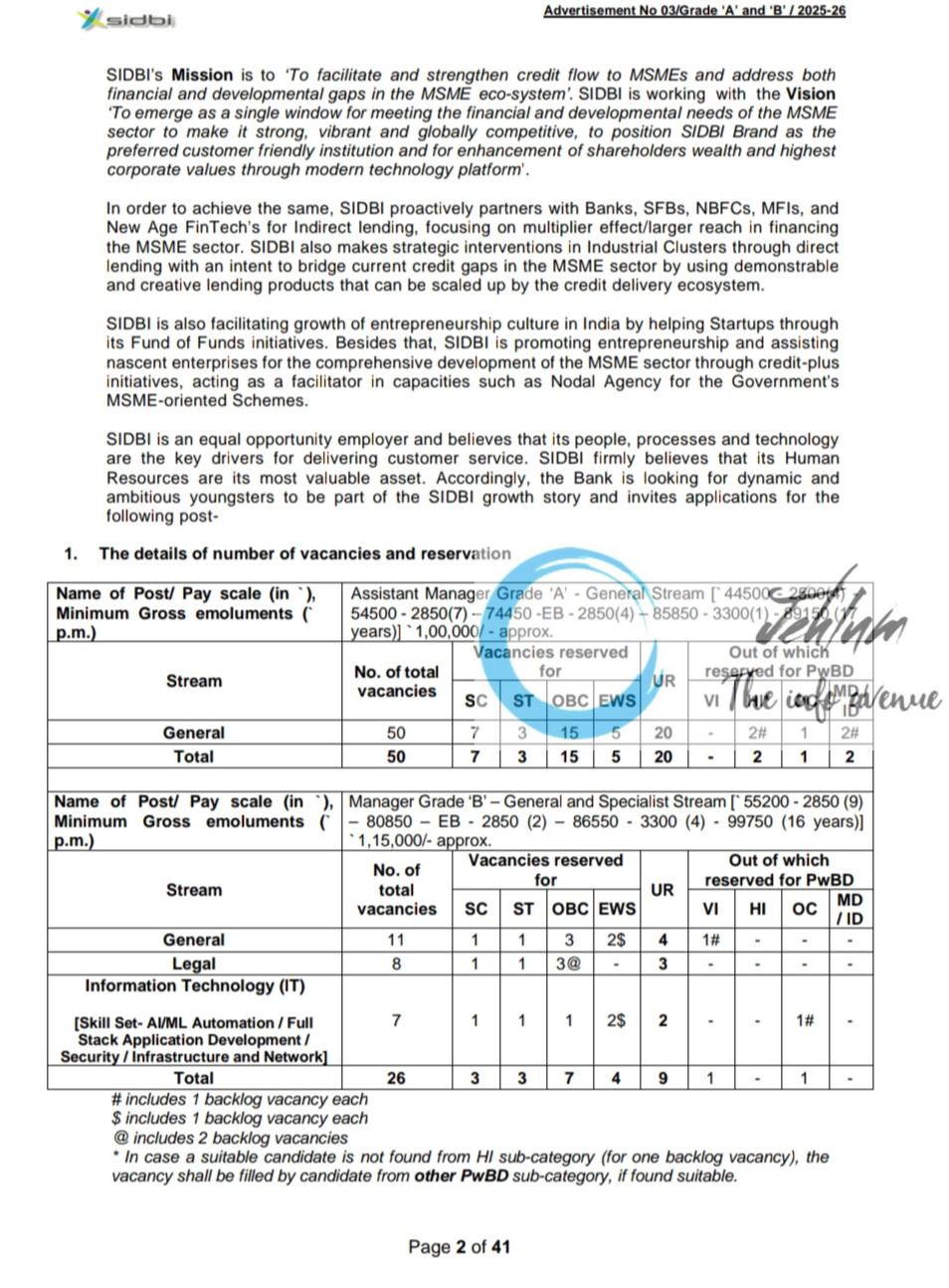 SMALL INDUSTRIES DEVELOPMENT BANK OF INDIA SIDBI GRADE A AND GRADE B OFFICERS RECRUITMENT ADVT NOTIFICATION NO 03/Grade/AandB/2025-26