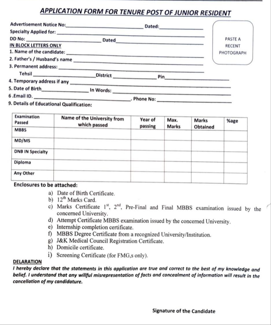 GOVERNMENT MEDICAL COLLEGE GMC ANANTNAG JUNIOR RESIDENTS RECRUITMENT ADVT NOTIFICATION NO 04 GMCA RA of 2025