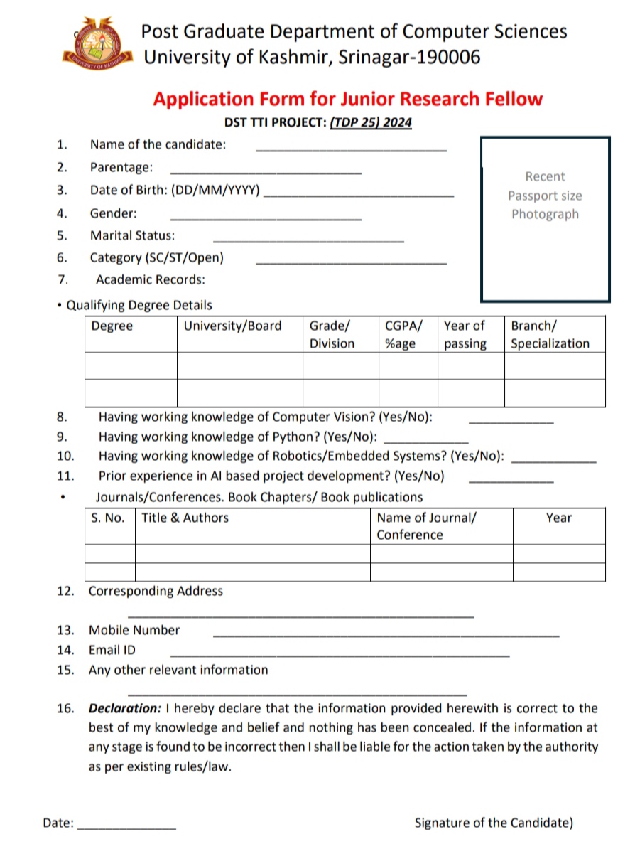 KASHMIR UNIVERSITY KU DEPARTMENT OF COMPUTER SCIENCES JRF RECRUITMENT ADVT NOTIFICATION 2025