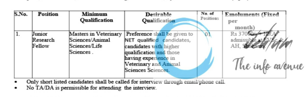 SKUAST KASHMIR DIVISION OF VETERINARY CLINICAL COMPLEX FACULTY OF VETERINARY SCIENCES AND ANIMAL HUSBANDRY JRF RECRUITMENT ADVT NOTIFICATION NO FVSC/VCC/DBT-F1/05
