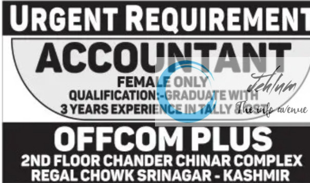 OFFCOM PLUS SRINAGAR ACCOUNTANT JOBS OPENING 2025