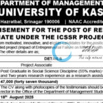KASHMIR UNIVERSITY KU DEPARTMENT OF MANAGEMENT STUDIES RESEARCH ASSOCIATE RECRUITMENT ADVT NOTIFICATION 2025
