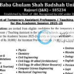 BABA GHULAM SHAH BADSHAH UNIVERSITY RAJOURI AP RECRUITMENT ADVT NOTIFICATION 2025