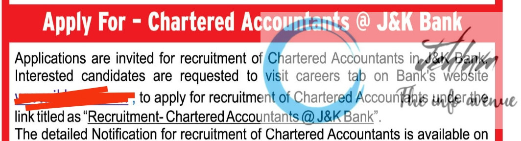 JAMMU AND KASHMIR BANK LTD CHARTERED ACCOUNTANT RECRUITMENT ADVT NOTIFICATION NO JKB/HR/Rectt/2025-307