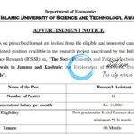 IUST AWANTIPORA DEPARTMENT OF ECONOMICS RESEARCH ASSOCIATE RECRUITMENT ADVT NOTIFICATION 2025