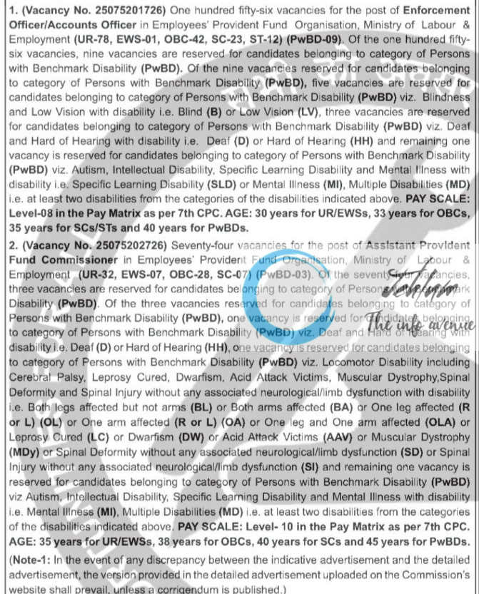 UPSC EMPLOYEES PROVIDENT FUND ORGANISATION EPFO ENFORCEMENT OFFICER RECRUITMENT ADVT NOTIFICATION NO 52/2025