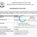 IUST CENTRE FOR INTERNATIONAL RELATIONS FIELD INVESTIGATOR RECRUITMENT ADVT NOTIFICATION 2025