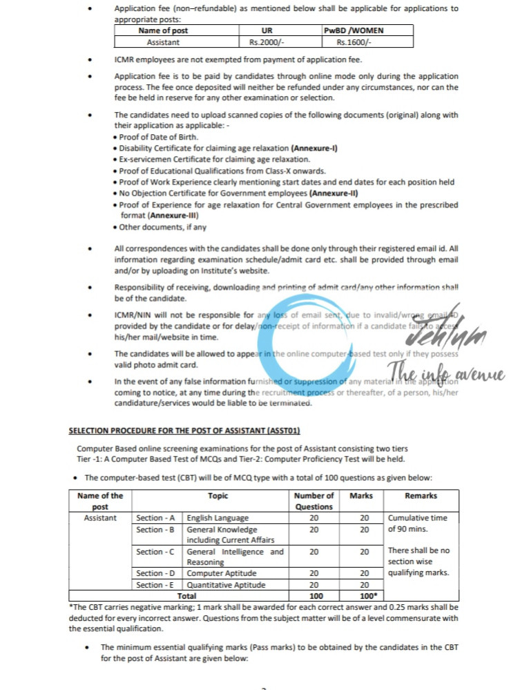 ICMR NATIONAL INSTITUTE NUTRITION ASSISTANT RECRUITMENT ADVT NOTIFICATION NO ICMR-NIN /Admin/DR/Assistant/01/2024-25