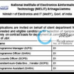NATIONAL INSTITUTE OF ELECTRONICS AND INFORMATION TECHNOLOGY NIELIT SRINAGAR/JAMMU MANPOWER RECRUITMENT ADVT NOTIFICATION 2025