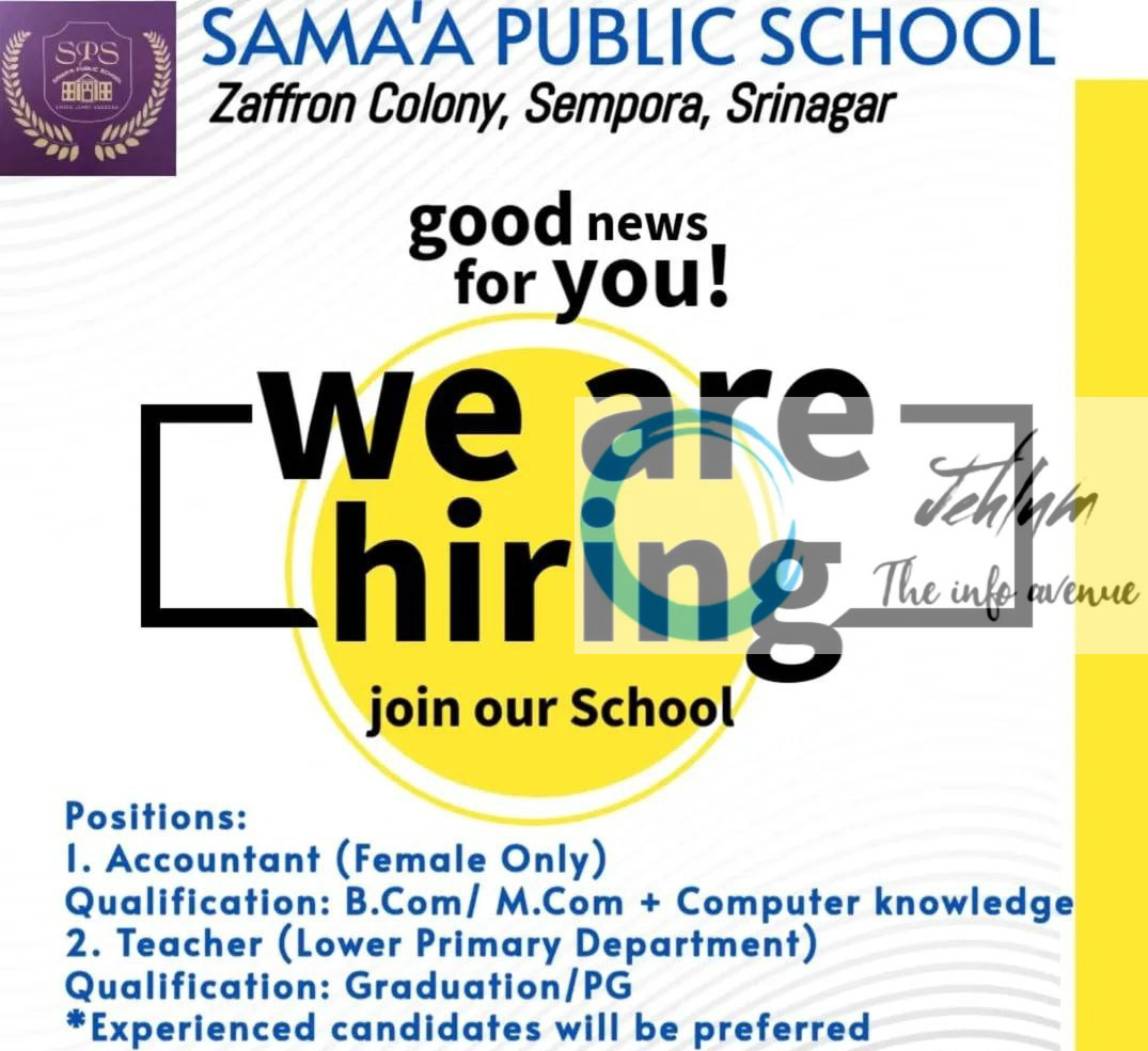 SAMAA PUBLIC SCHOOL SPS SRINAGAR FACULTY JOBS OPENING 2025