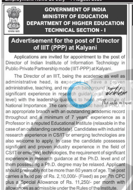 INDIAN INSTITUTE OF INFORMATION TECHNOLOGY IIIT PPP DIRECTOR RECRUITMENT ADVT NOTIFICATION 2025