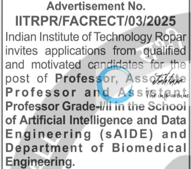 INDIAN INSTITUTE OF TECHNOLOGY ROPAR RECRUITMENT ADVT NOTIFICATION NO IITRPR/FACRECT/03/2025