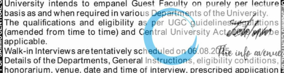 CENTRAL UNIVERSITY OF JAMMU FACULTY RECRUITMENT ADVT NOTIFICATION NO CUJ/Estab/T/11/G/F/2025/851