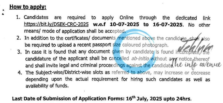 Directorate of School Education Kashmir DSEK Cluster Resource Coordinators Recruitment Advertisement Notification No 01-DSEK of 2025