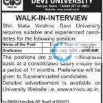 SMVDU KATRA WALK-IN-INTERVIEW NOTIFICATION NO SMVDU/Adm/Estt-NT- Rect/2 of 2025/571