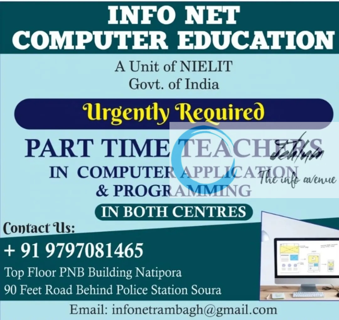 INFO NET COMPUTER EDUCATION SRINAGAR JOBS VACANCY 2025