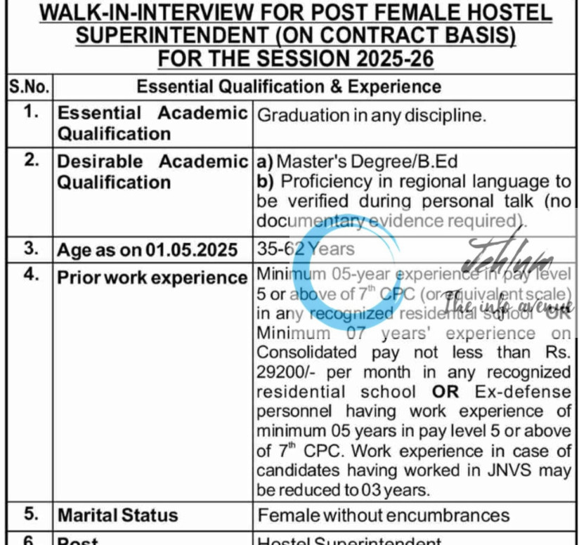 JNV AKHNOOR JAMMU-II WALK-IN-INTERVIEW NOTIFICATION 2025