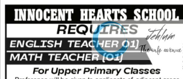 INNOCENT HEARTS SCHOOL SRINAGAR JOB OPPORTUNITIES 2025