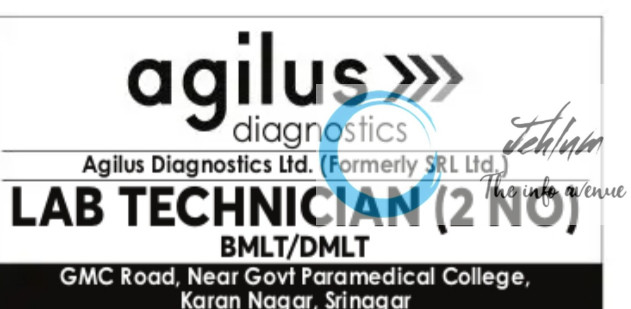 AGILUS DIAGNOSTICS LTD SRINAGAR JOB OPPORTUNITIES 2025