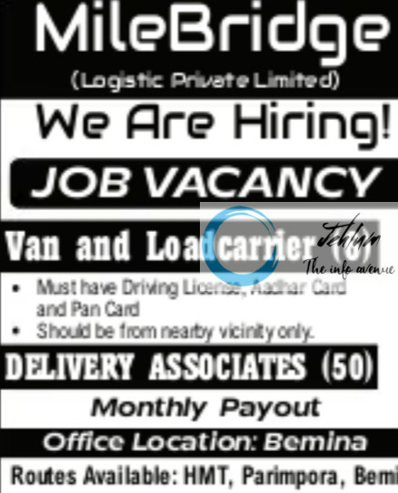 MILE BRIDGE LOGISTIC PRIVATE LIMITED SRINAGAR JOB OPPORTUNITIES 2025