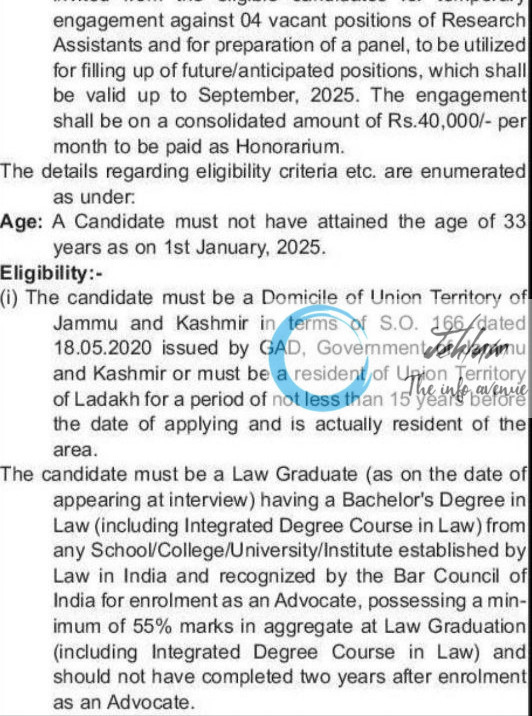 HIGH COURT OF JAMMU AND KASHMIR AND LADAKH JOB OPPORTUNITIES NOTICE 04 of 2025/RR/R