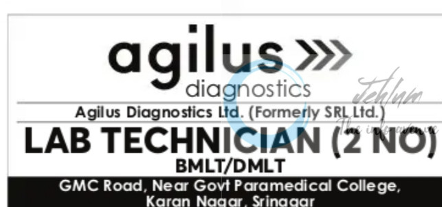 AGILUS DIAGNOSTICS LTD SRINAGAR JOB OPPORTUNITIES 2025