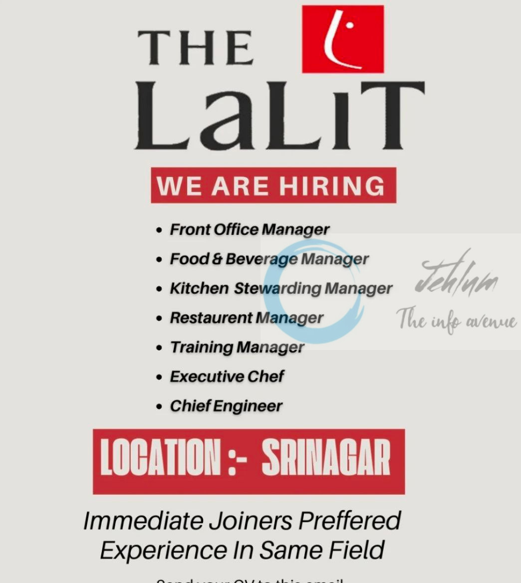 THE LALIT SRINAGAR JOB OPPORTUNITIES 2025