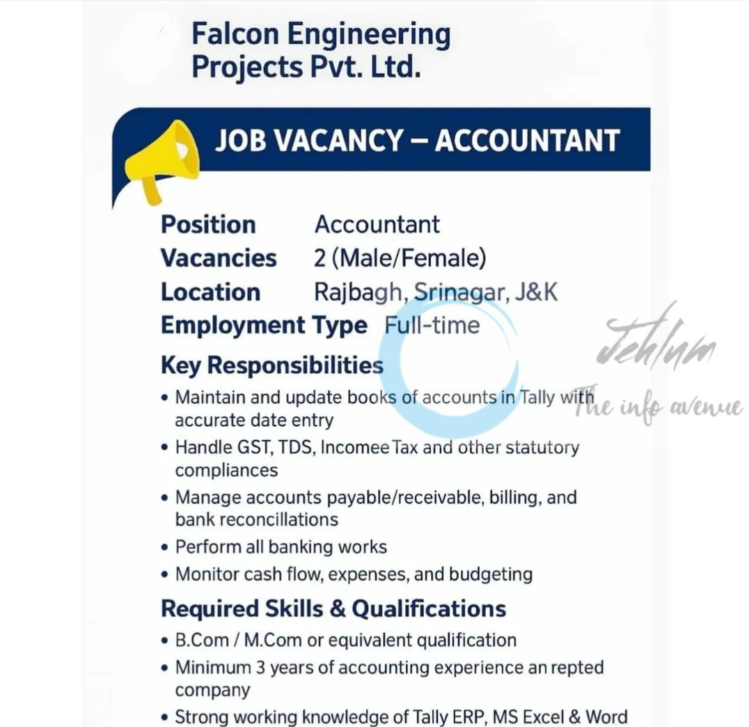 Falcon Engineering Projects Pvt Ltd Srinagar Accountant Job Vacancy Recruitment 2025